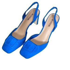 JustFab Womens Jacqueline Faux Suede Square Toe Slingback Pumps Blue Sz 7.5 NWOT